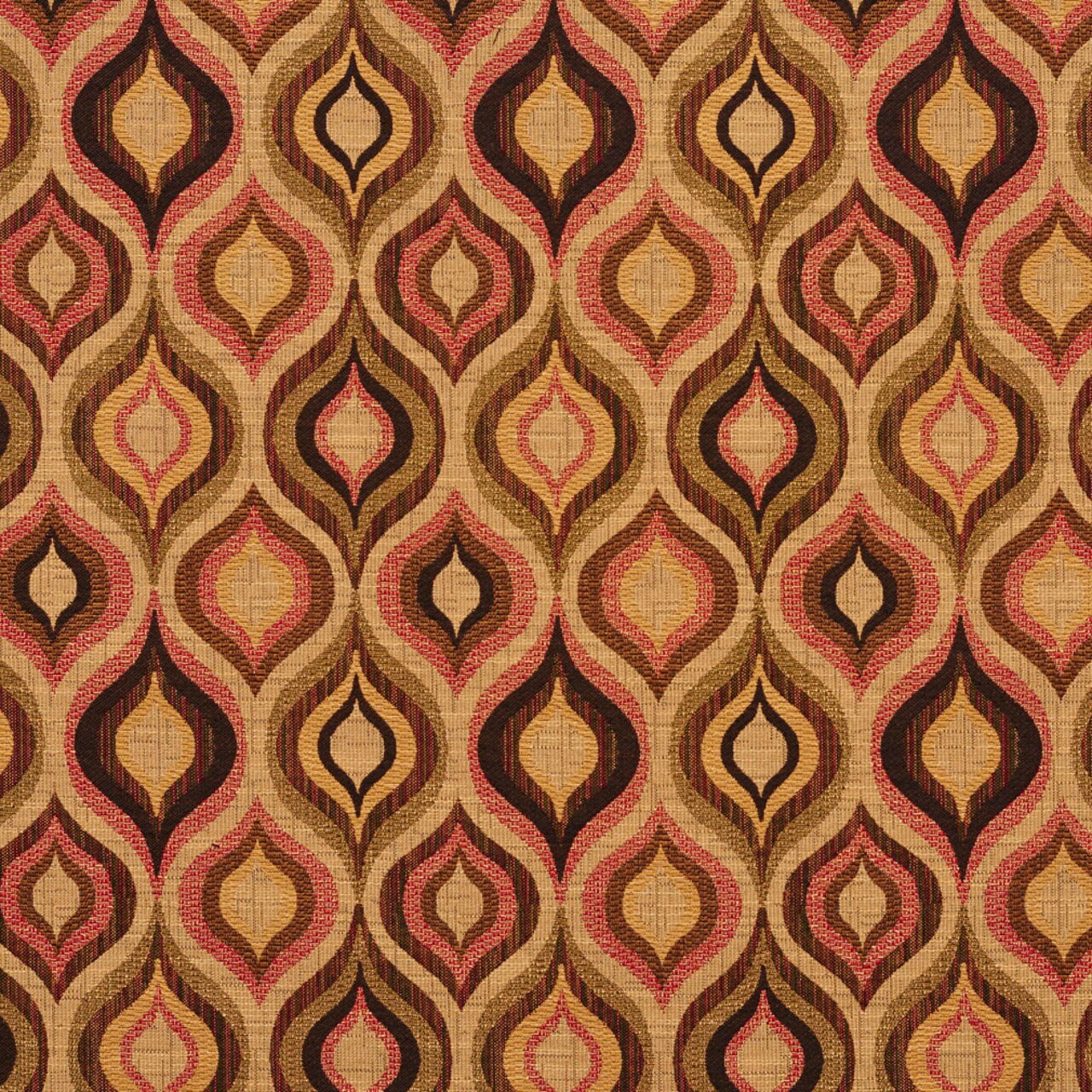 Tiki Lantern - Coral & Peach,Gold & Yellow Abstract & Geometric Upholstery Fabric 54 Inches"